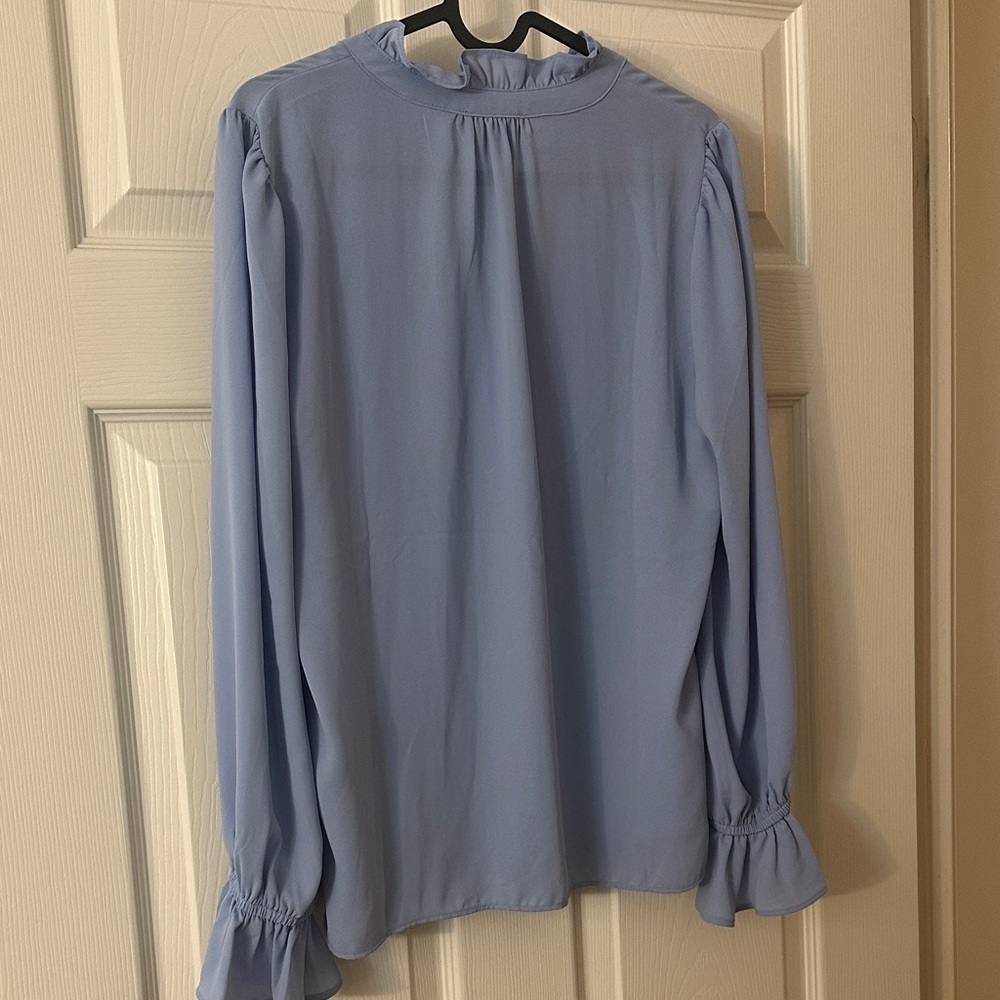 J. Crew Light Blue Ruffle Neck Blouse - Picture 2 of 3
